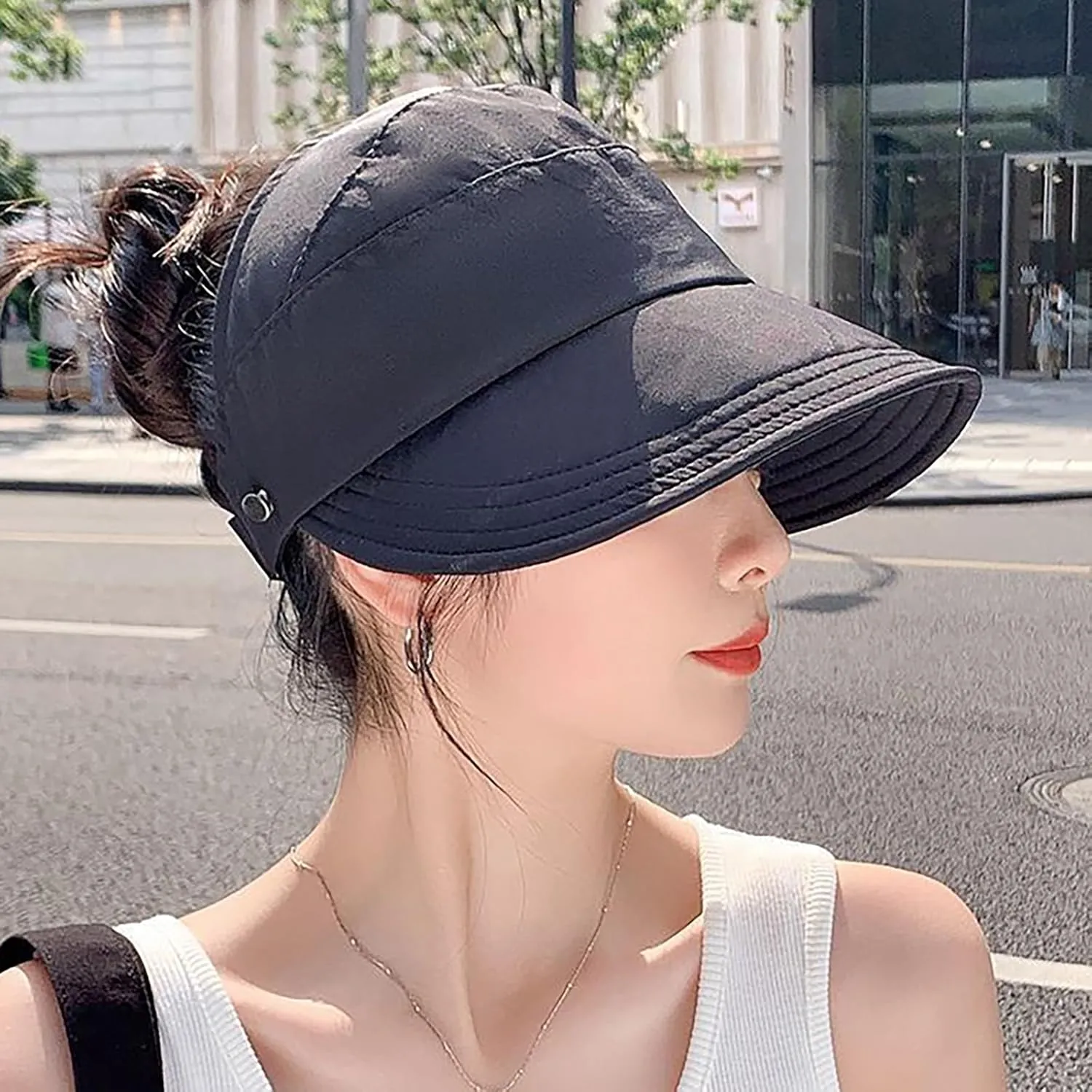 Classupery Outdoor UV Protection Hollowed Top Sun Hat, Classupery Women's Wide Brim Breathable Hollowed Top Summer Sun Hat