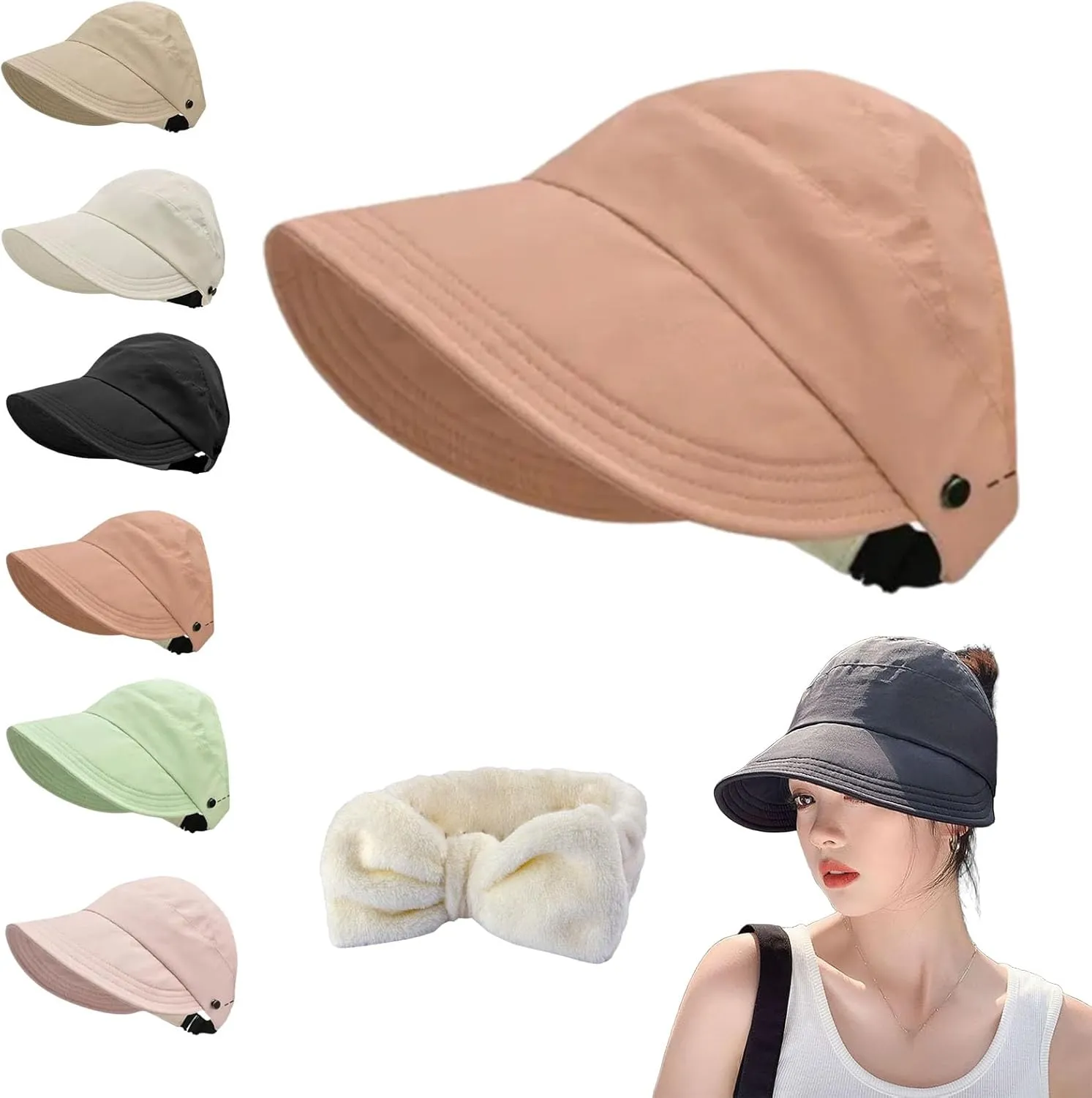 Classupery Outdoor UV Protection Hollowed Top Sun Hat, Classupery Women's Wide Brim Breathable Hollowed Top Summer Sun Hat