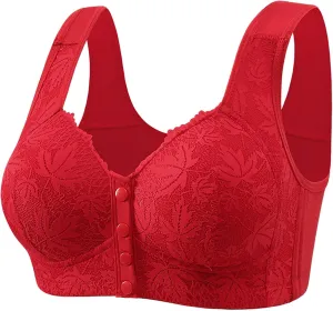 Cotton Front Closure Daisy Bras for Older Women Push Up Wirefree Full Coverage Comfort Bra Anti-Sagging Underwear