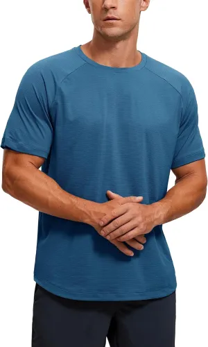 CRZ YOGA Mens Lightweight Athletic T-Shirts Moisture Wicking Running Workout Shirt Short Sleeve Gym Tops