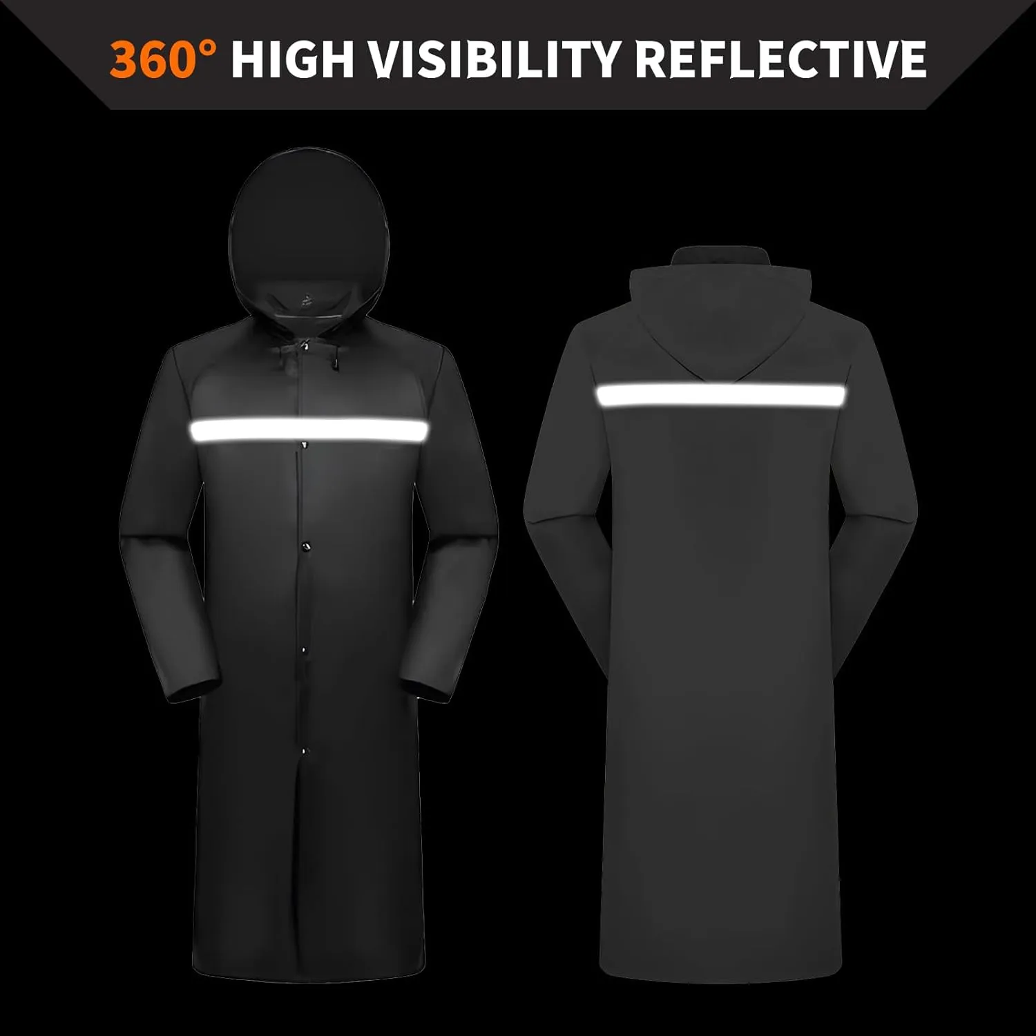 Custom Long Raincoat High Reflective Waterproof Outdoor Rain Jacket with Hood for Hiking Camping Emergency