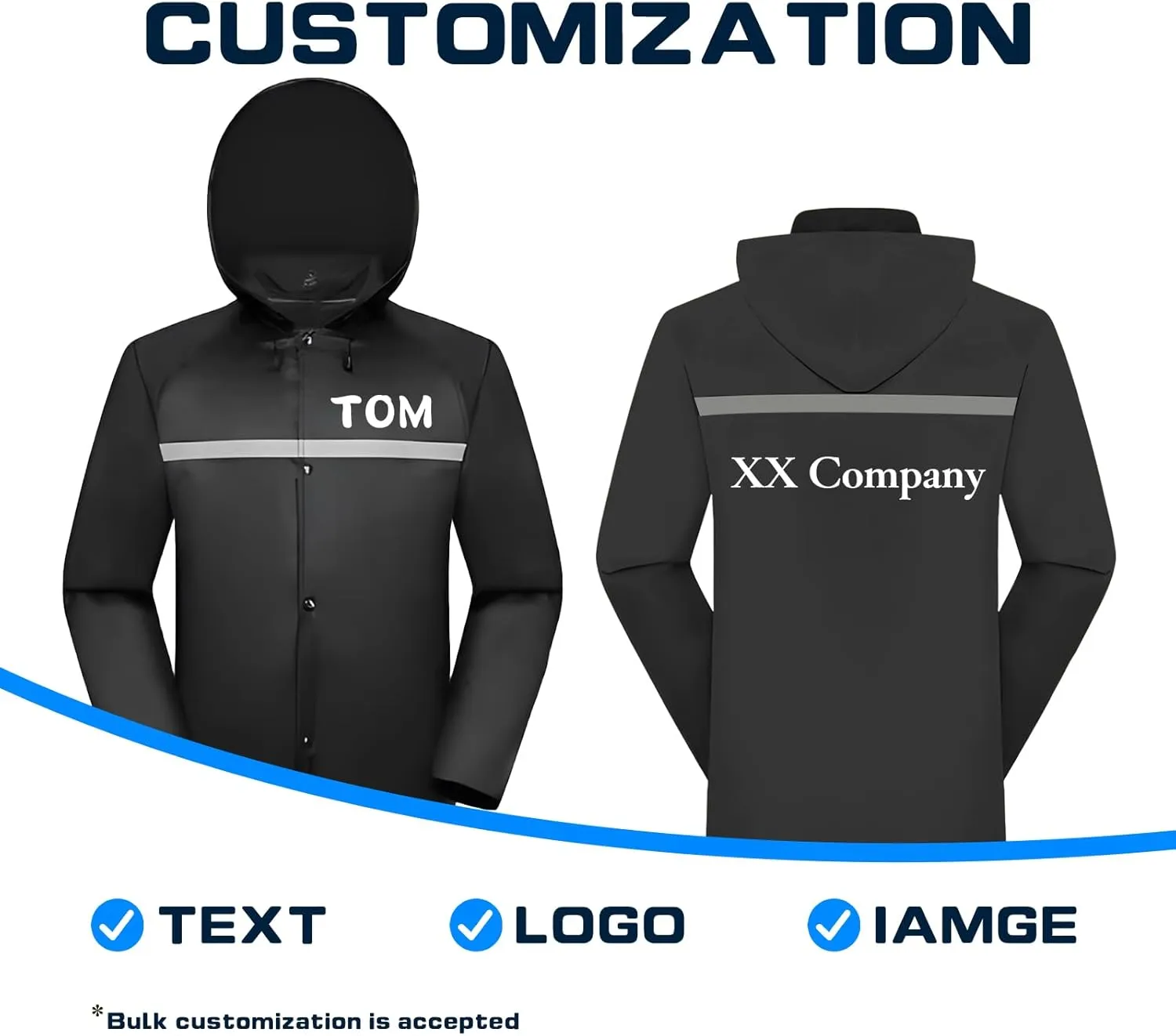 Custom Long Raincoat High Reflective Waterproof Outdoor Rain Jacket with Hood for Hiking Camping Emergency