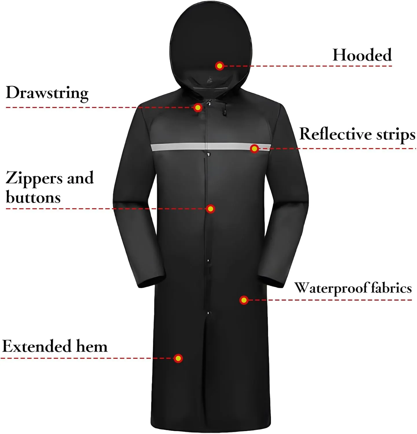 Custom Long Raincoat High Reflective Waterproof Outdoor Rain Jacket with Hood for Hiking Camping Emergency