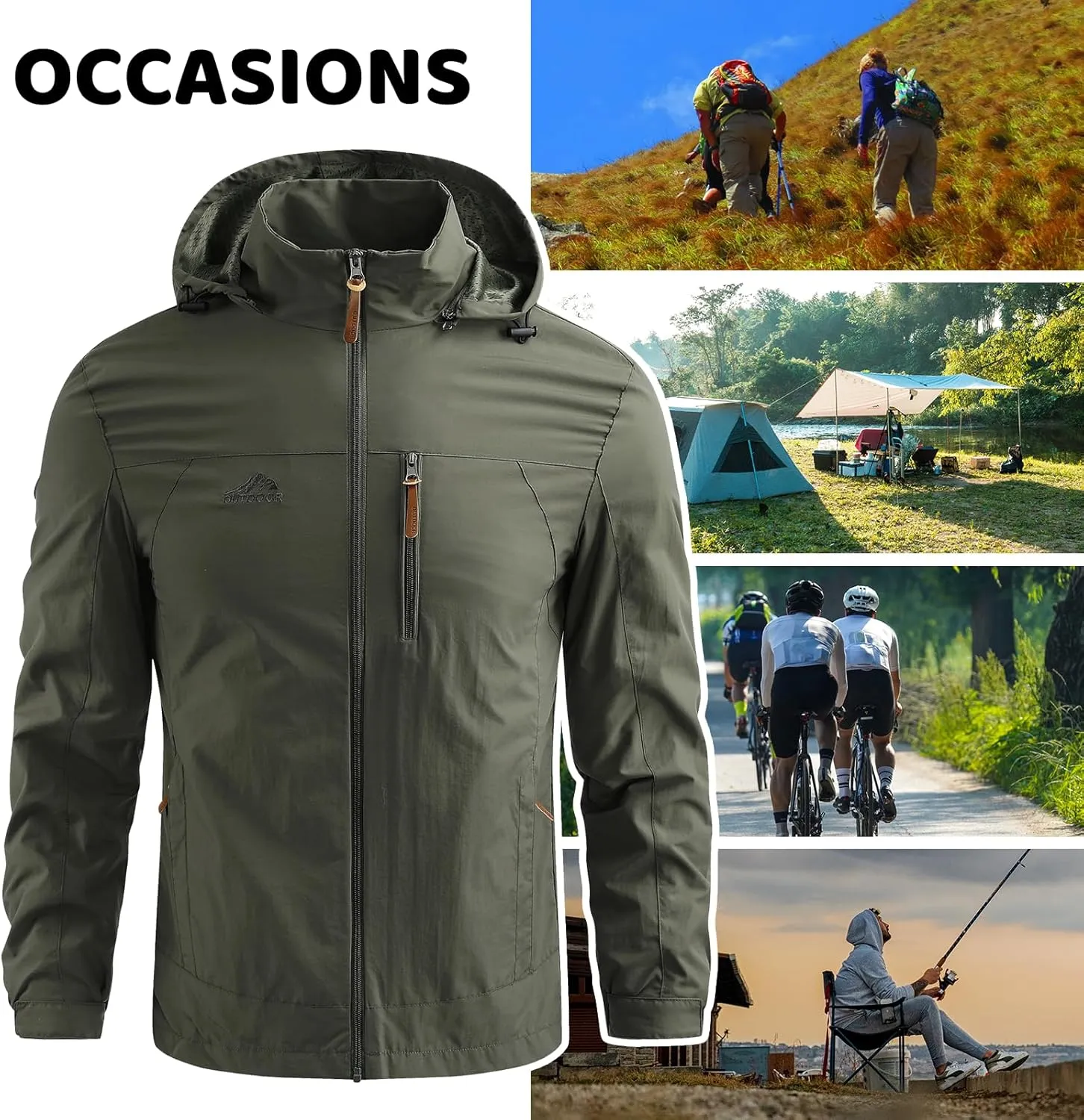 Custom Men's Lightweight Softshell Jacket Lightweight Hooded Water Resistant Outdoor Hiking Windbreaker