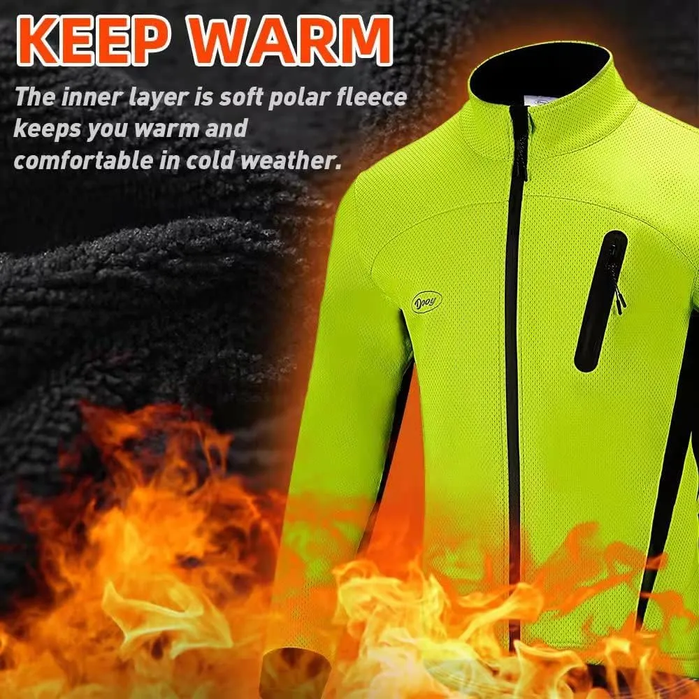 Cycling Bike Jacket for Men, Fleece Thermal Running Coat Windproof Breathable Mountain Biking Softshell Jacket