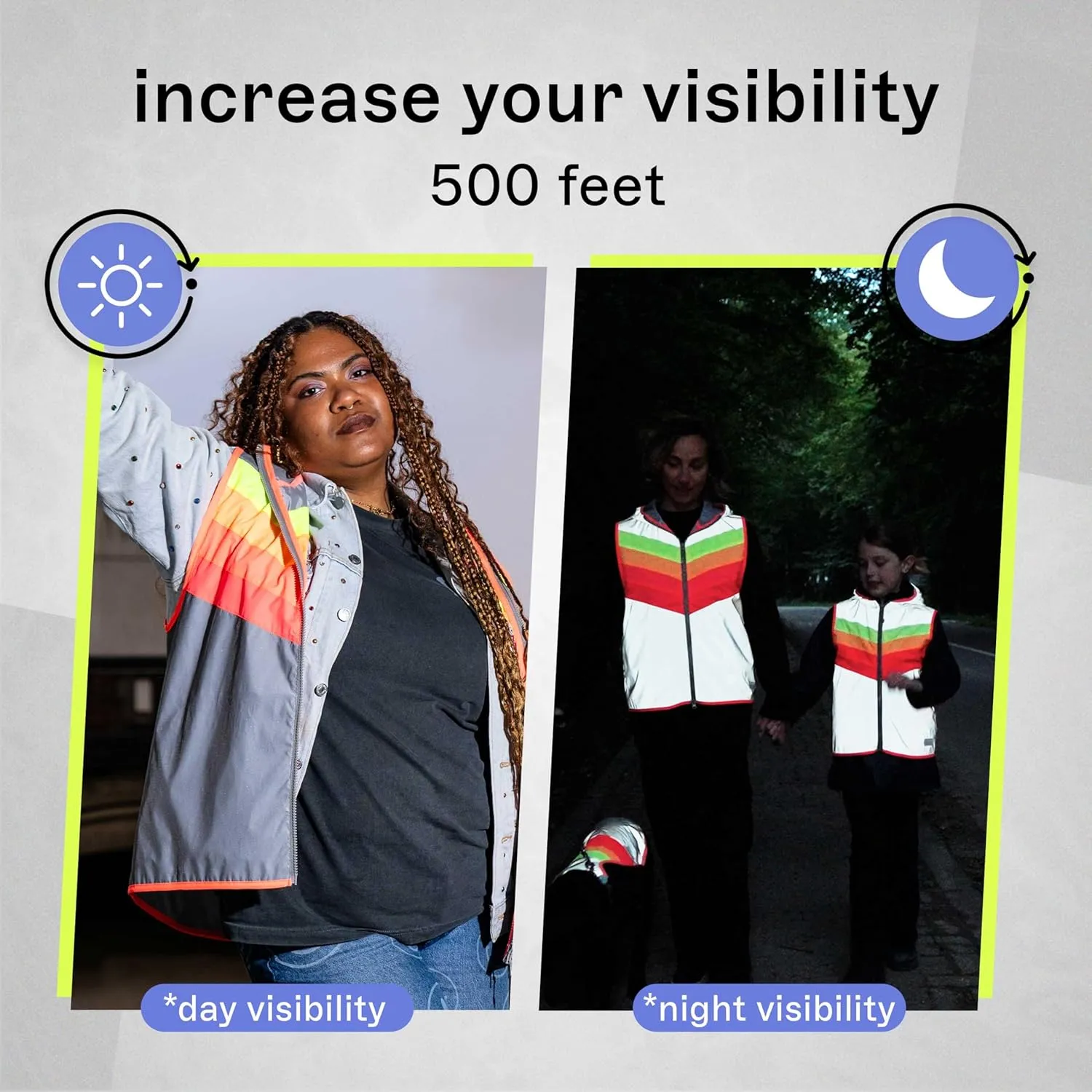 Darkflow - Sleeveless Reflective Jacket - Fashionable Rainbow High Visibility Vest - Hi Vis Jacket