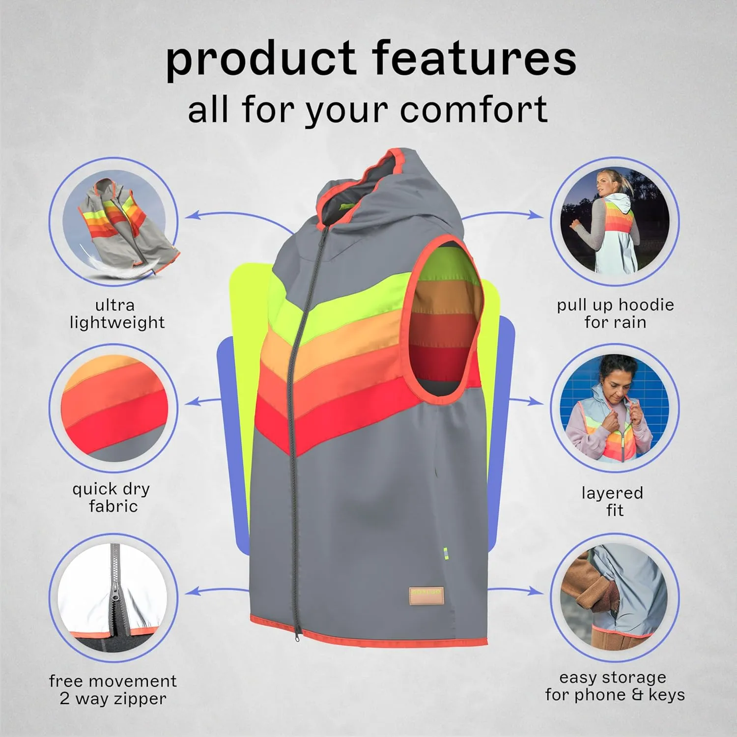 Darkflow - Sleeveless Reflective Jacket - Fashionable Rainbow High Visibility Vest - Hi Vis Jacket