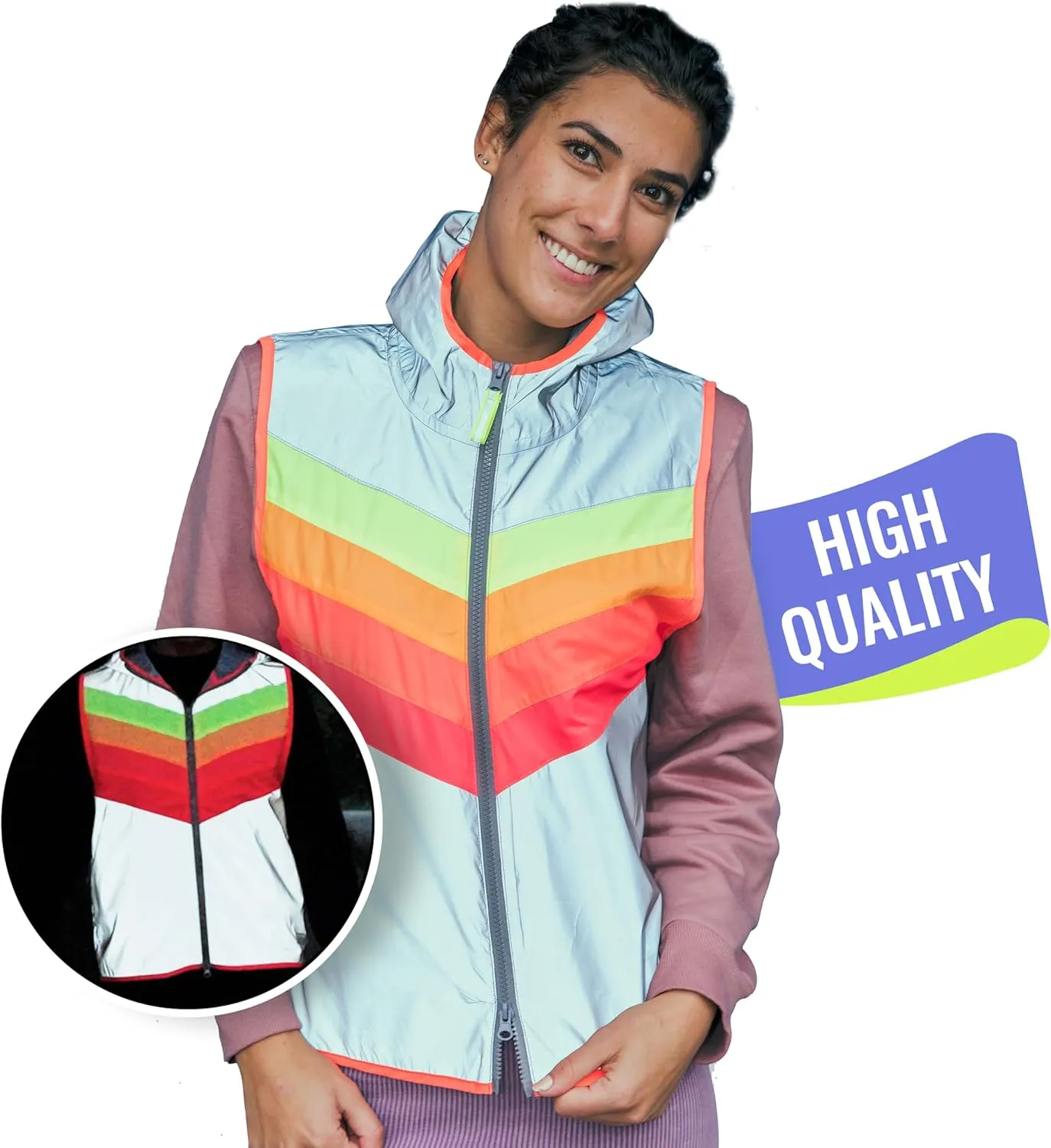 Darkflow - Sleeveless Reflective Jacket - Fashionable Rainbow High Visibility Vest - Hi Vis Jacket