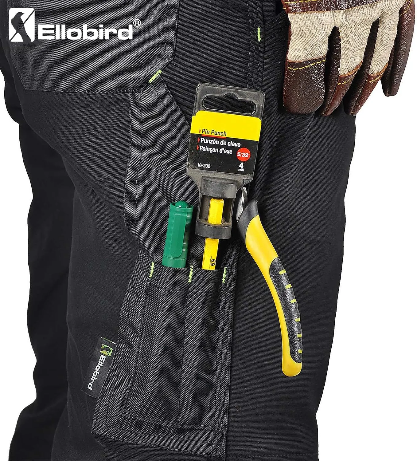 Ellobird Men's Cargo Construction Flex Work Pant for Men Double Knee Reinforcement Stretch Elastic Waistband Tactical Pants