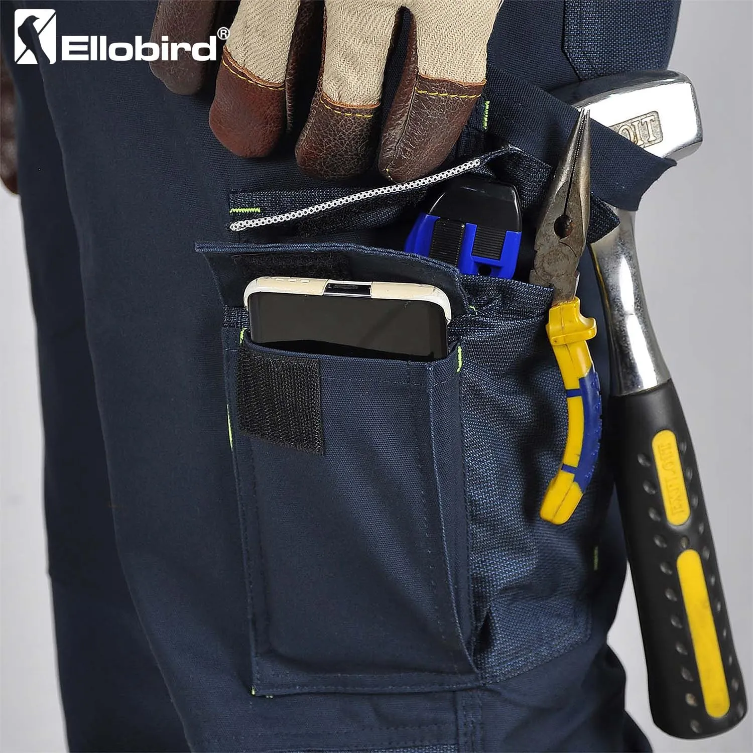 Ellobird Men's Cargo Construction Flex Work Pant for Men Double Knee Reinforcement Stretch Elastic Waistband Tactical Pants
