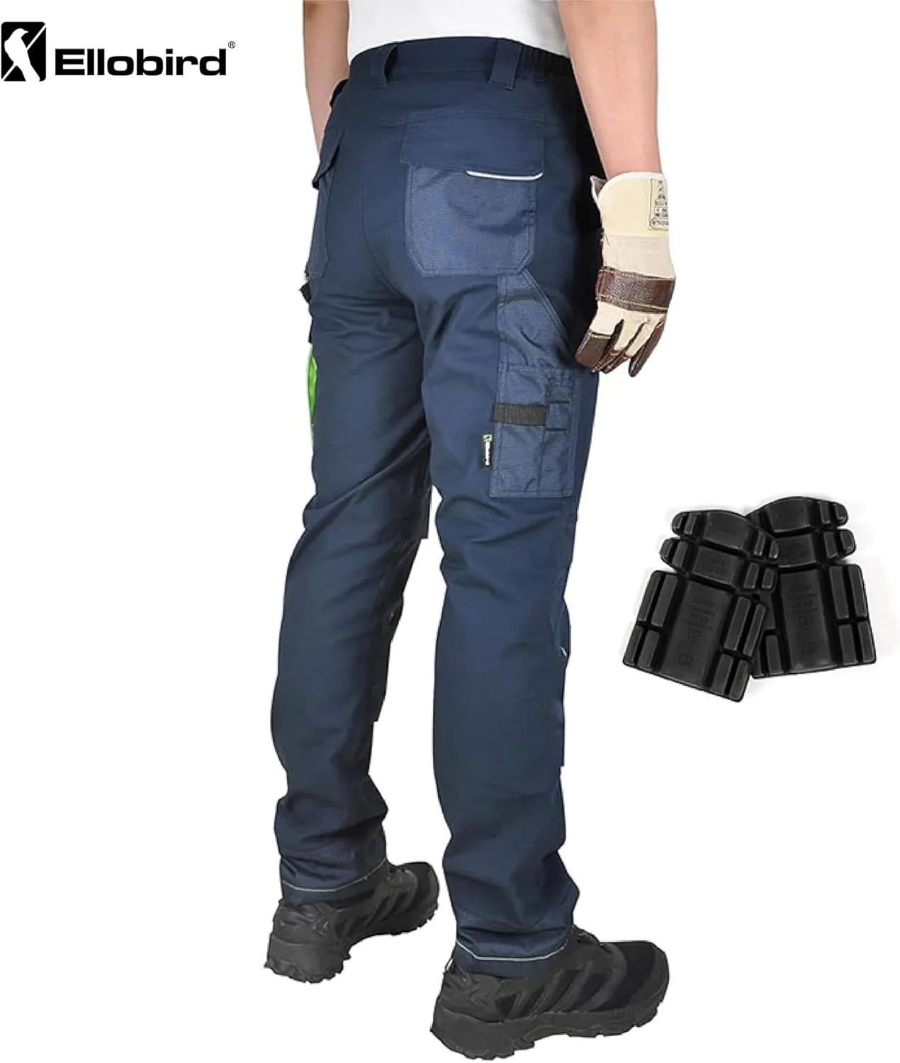 Ellobird Men's Cargo Construction Flex Work Pant for Men Double Knee Reinforcement Stretch Elastic Waistband Tactical Pants