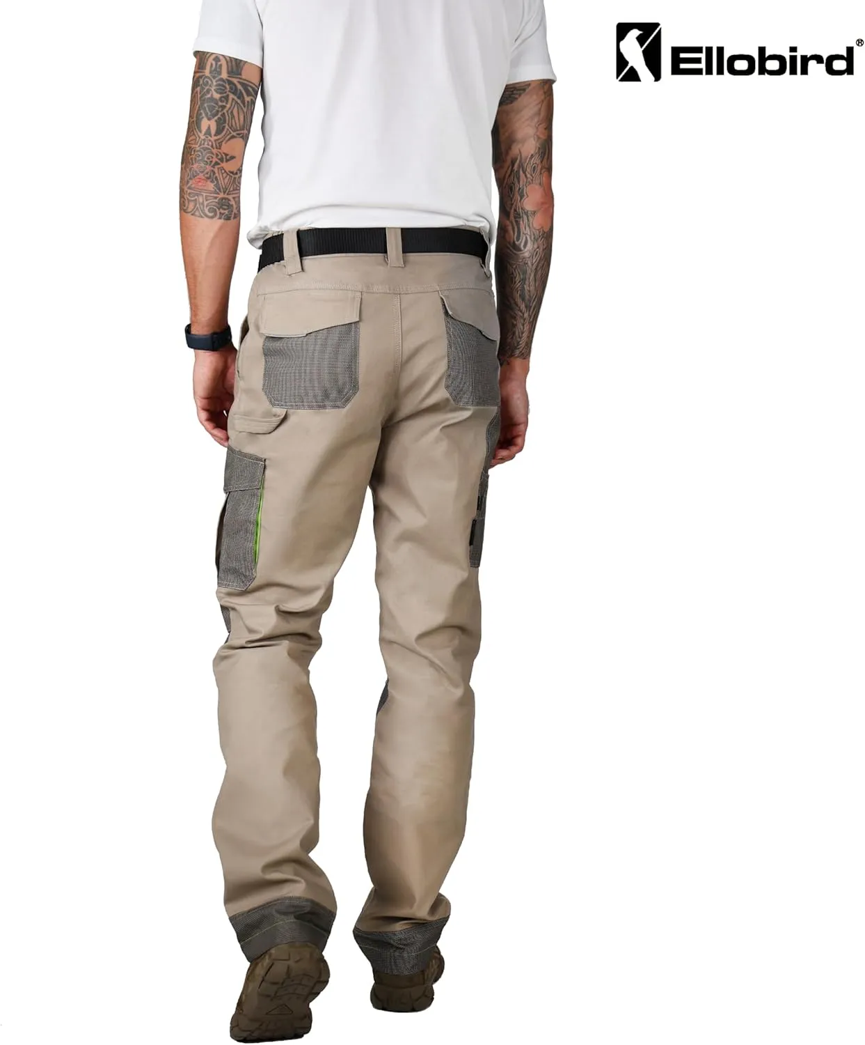 Ellobird Men's Cargo Construction Flex Work Pant for Men Double Knee Reinforcement Stretch Elastic Waistband Tactical Pants