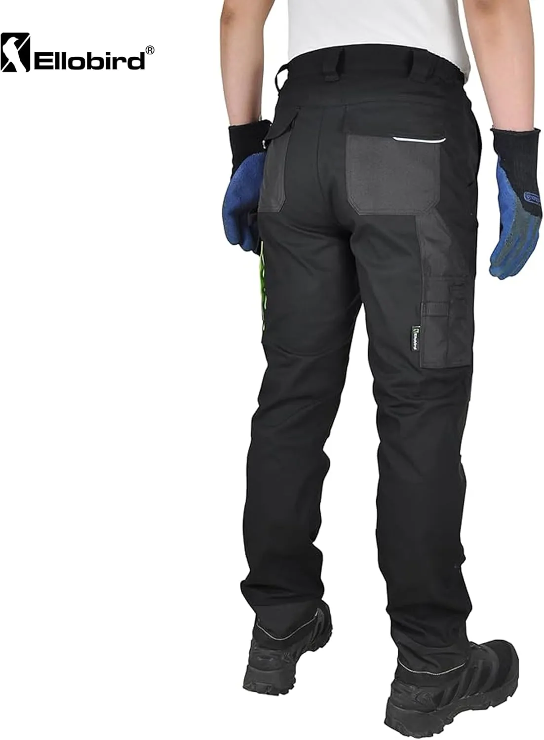 Ellobird Men's Cargo Construction Flex Work Pant for Men Double Knee Reinforcement Stretch Elastic Waistband Tactical Pants