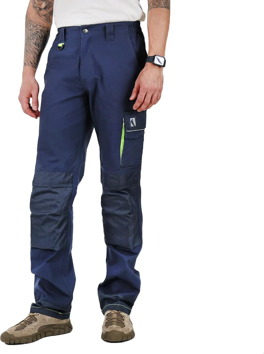 Ellobird Men's Cargo Construction Flex Work Pant for Men Double Knee Reinforcement Stretch Elastic Waistband Tactical Pants