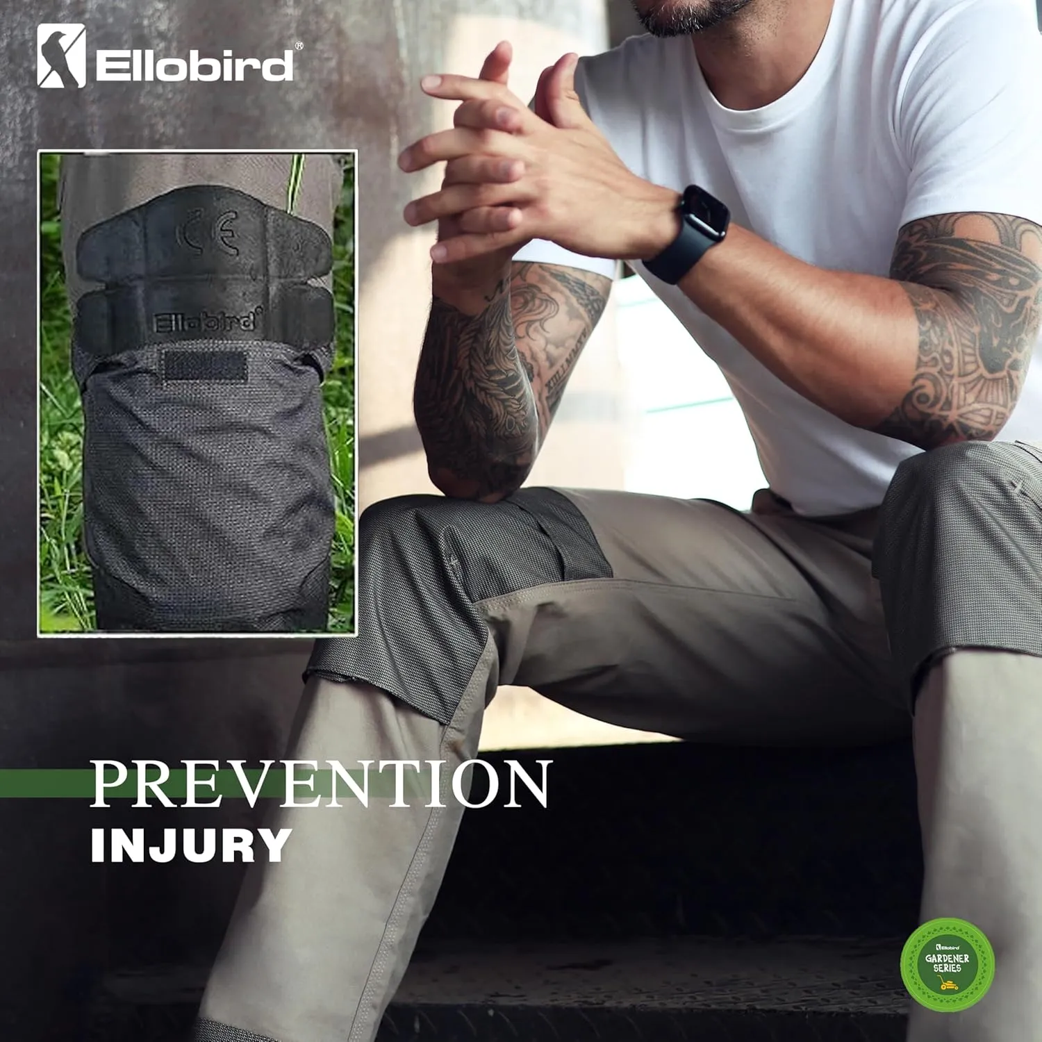 Ellobird Men's Cargo Construction Flex Work Pant for Men Double Knee Reinforcement Stretch Elastic Waistband Tactical Pants