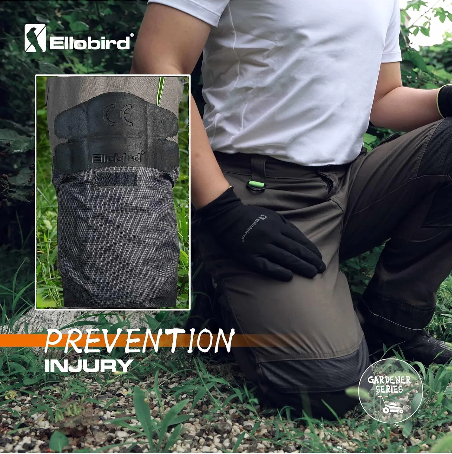 Ellobird Men's Cargo Construction Flex Work Pant for Men Double Knee Reinforcement Stretch Elastic Waistband Tactical Pants