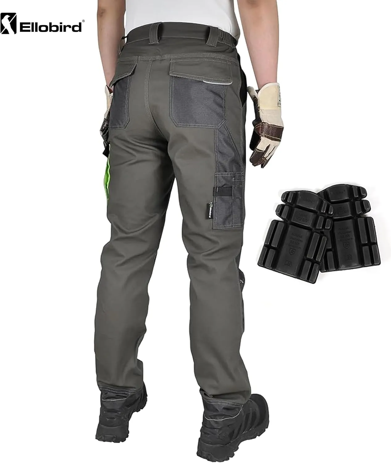 Ellobird Men's Cargo Construction Flex Work Pant for Men Double Knee Reinforcement Stretch Elastic Waistband Tactical Pants