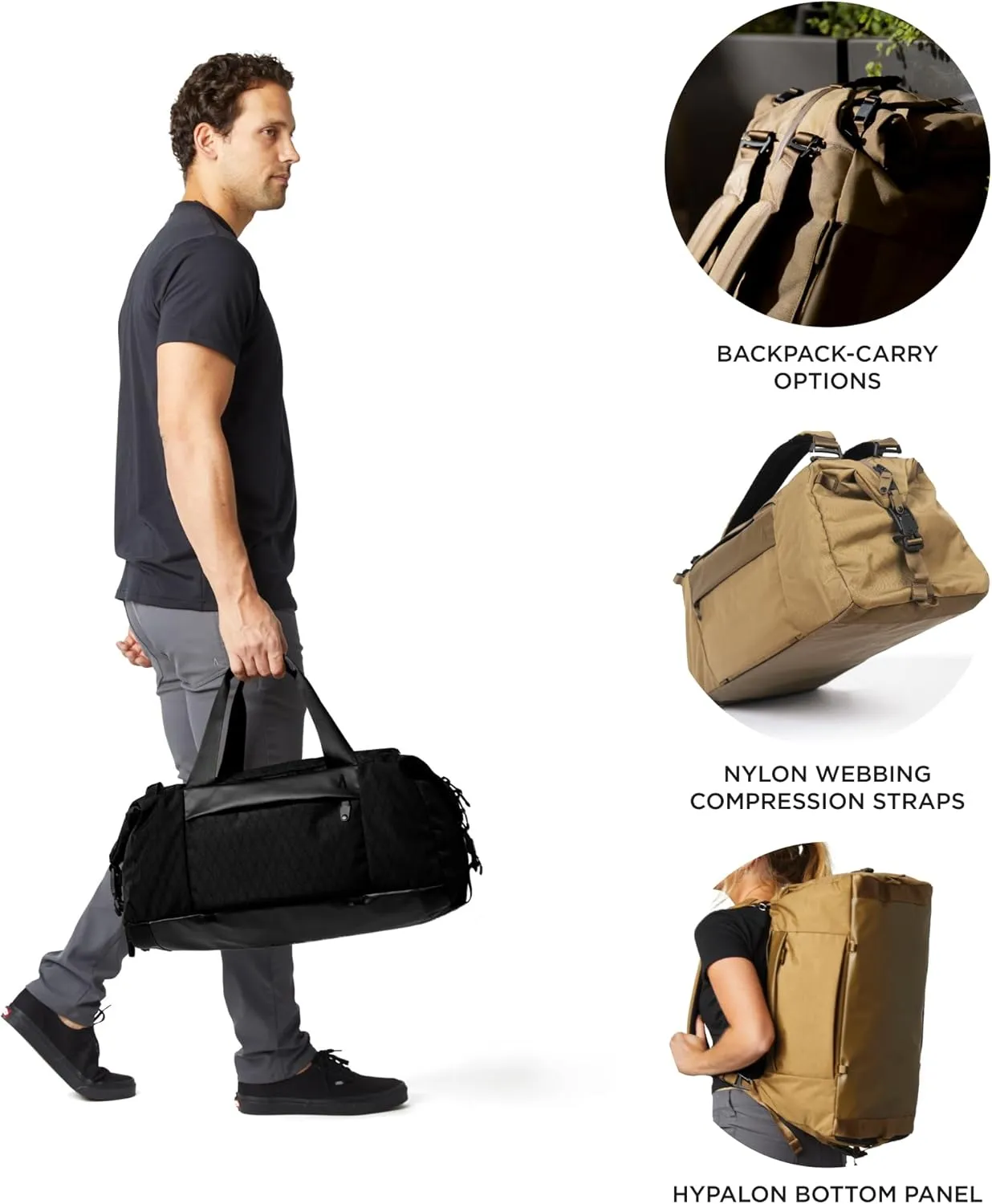 Errant Modular Duffel Bag Jet Black X-Pac  35L Weekender, Travel Duffel Backpack, Waterproof, Ventilated Wet/Dry Compartment