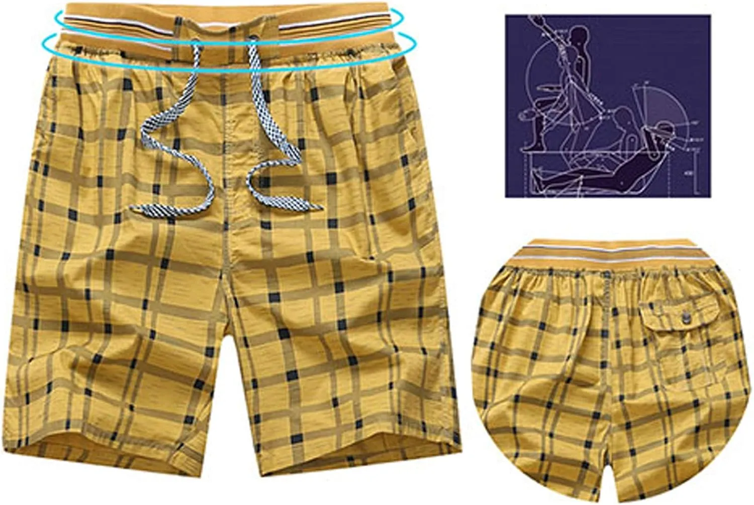 Flygo Men's Surf Quick Dry Elastic Waist Plaid Swim Trunks