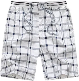 Flygo Men's Surf Quick Dry Elastic Waist Plaid Swim Trunks