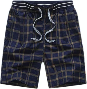 Flygo Men's Surf Quick Dry Elastic Waist Plaid Swim Trunks