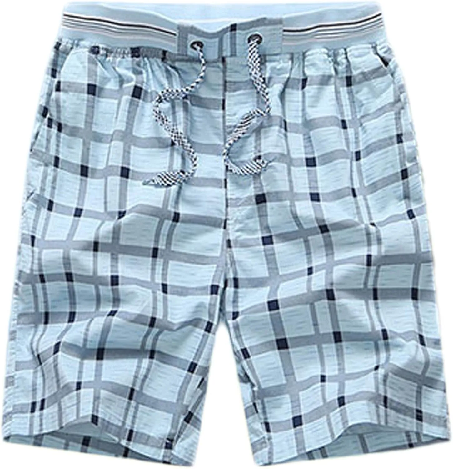 Flygo Men's Surf Quick Dry Elastic Waist Plaid Swim Trunks