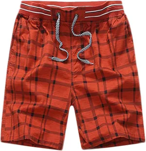 Flygo Men's Surf Quick Dry Elastic Waist Plaid Swim Trunks