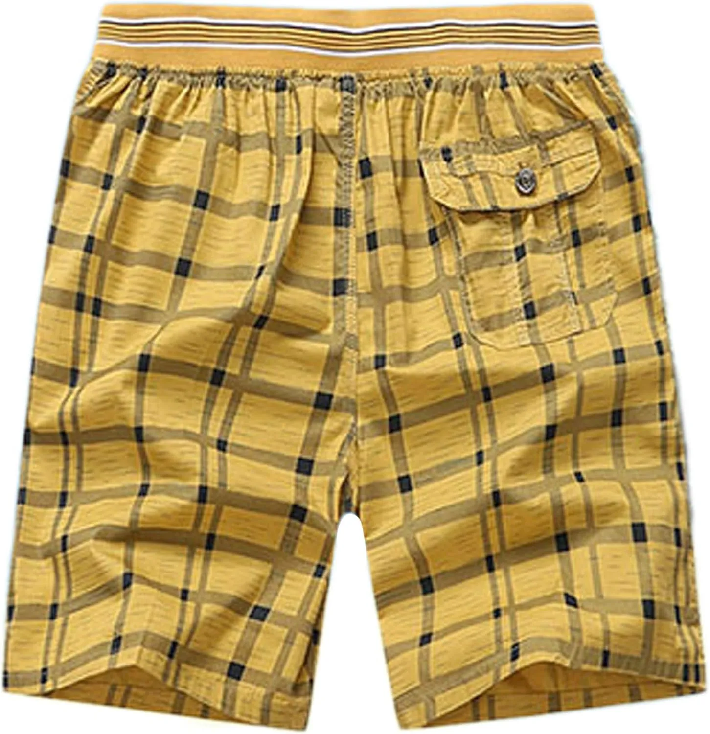 Flygo Men's Surf Quick Dry Elastic Waist Plaid Swim Trunks