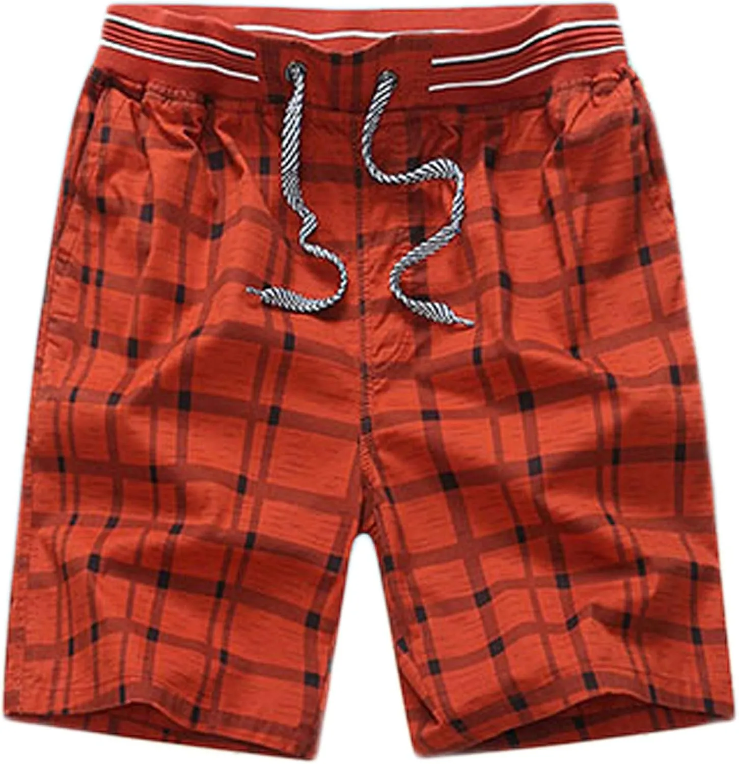 Flygo Men's Surf Quick Dry Elastic Waist Plaid Swim Trunks