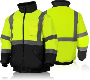 FONIRRA High Visibility Safety Bomber Jackets with Fleece Liner,ANSI Class 2 Reflective Waterproof Jacket for Men