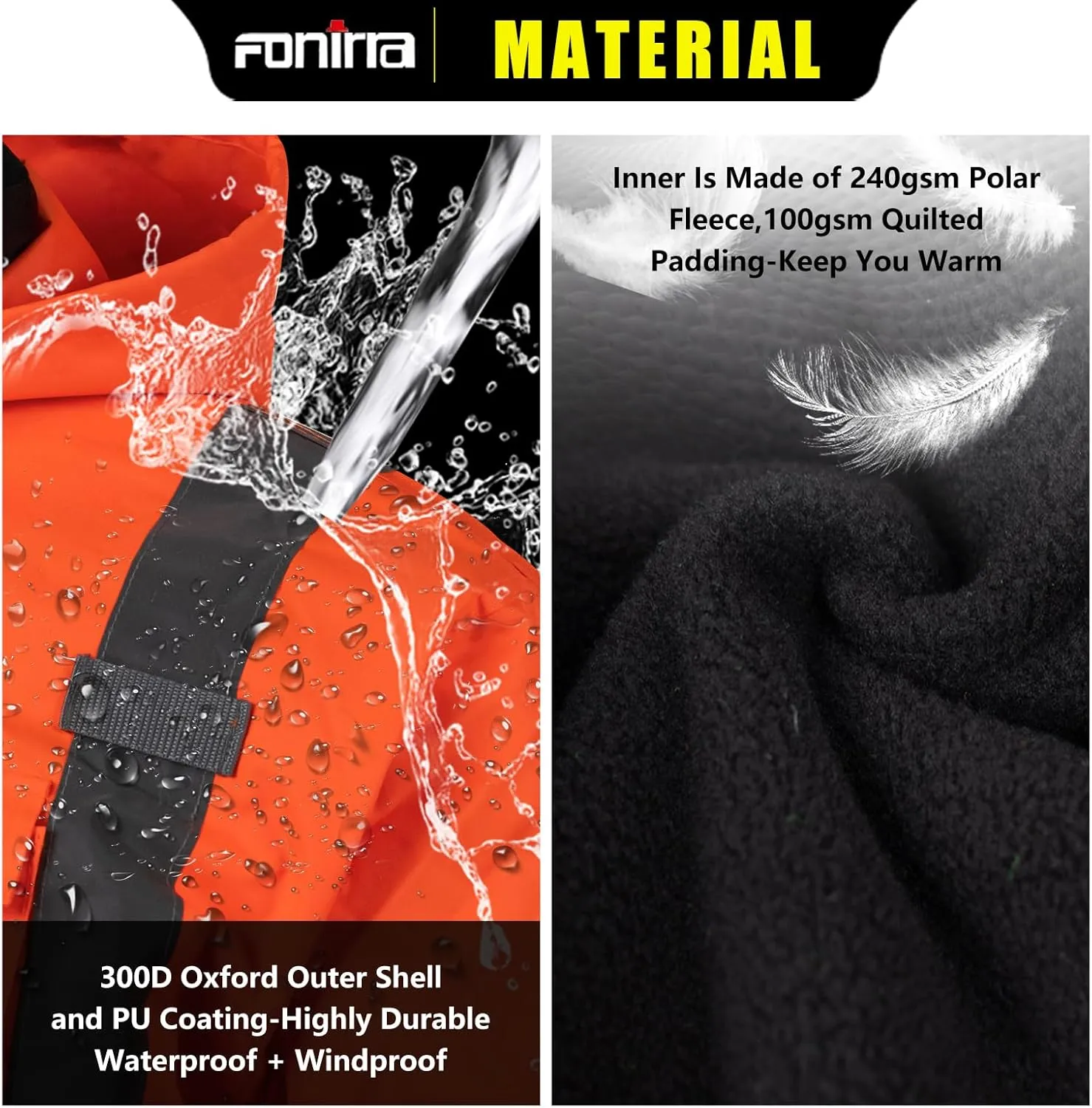 FONIRRA High Visibility Safety Bomber Jackets with Fleece Liner,ANSI Class 2 Reflective Waterproof Jacket for Men