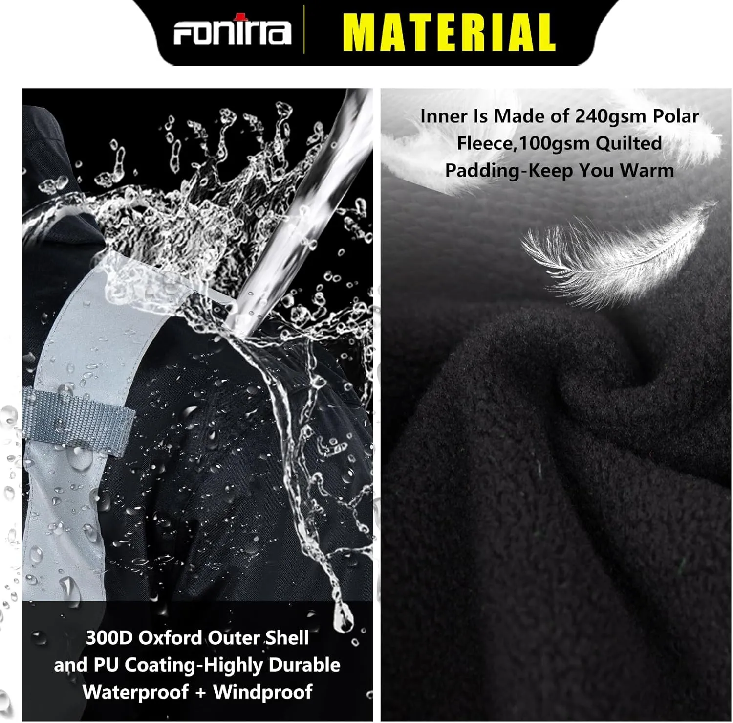 FONIRRA High Visibility Safety Bomber Jackets with Fleece Liner,ANSI Class 2 Reflective Waterproof Jacket for Men