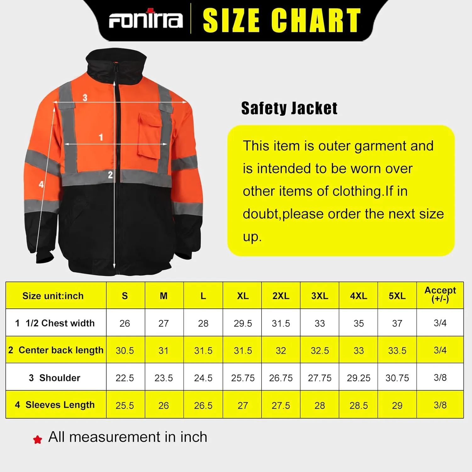 FONIRRA High Visibility Safety Bomber Jackets with Fleece Liner,ANSI Class 2 Reflective Waterproof Jacket for Men