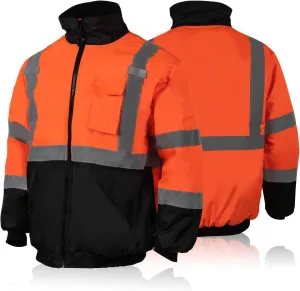 FONIRRA High Visibility Safety Bomber Jackets with Fleece Liner,ANSI Class 2 Reflective Waterproof Jacket for Men