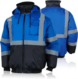 FONIRRA High Visibility Safety Bomber Jackets with Fleece Liner,ANSI Class 2 Reflective Waterproof Jacket for Men