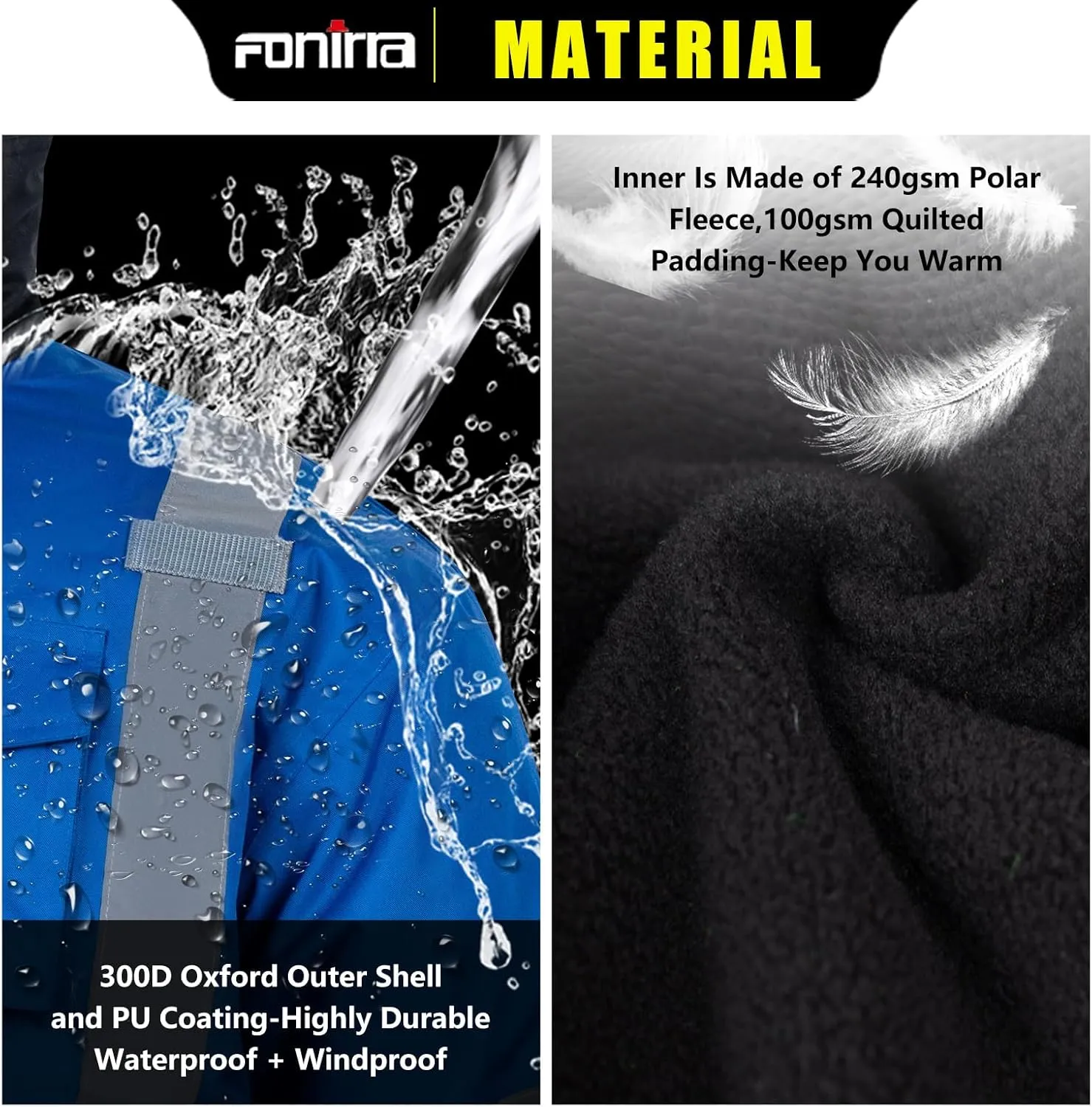 FONIRRA High Visibility Safety Bomber Jackets with Fleece Liner,ANSI Class 2 Reflective Waterproof Jacket for Men