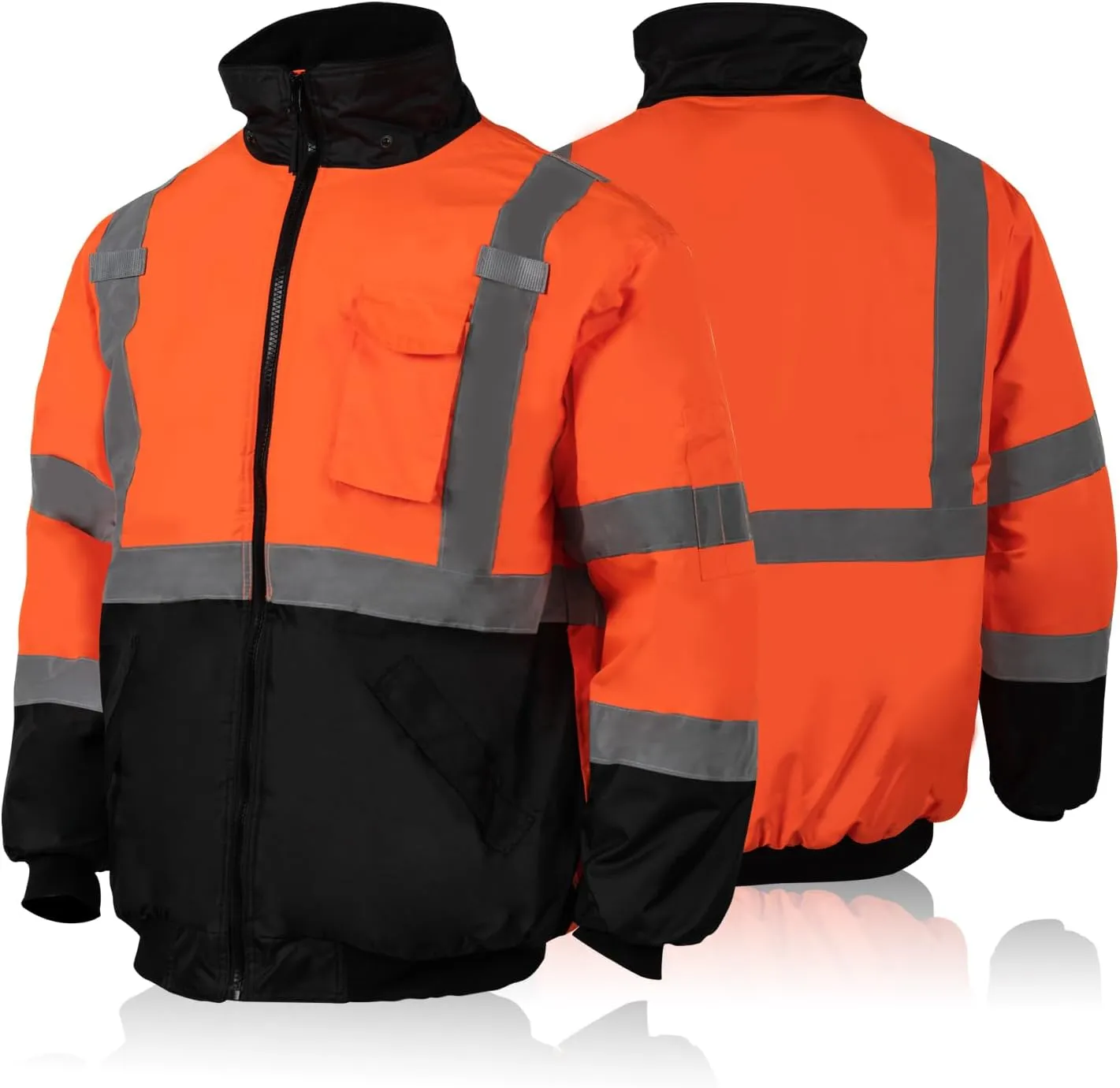 FONIRRA High Visibility Safety Bomber Jackets with Fleece Liner,ANSI Class 2 Reflective Waterproof Jacket for Men