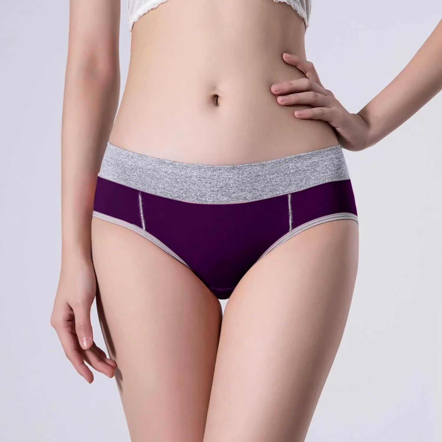 Franterd Hipster Panties for Women Color Block High Waist No Show Bikini Briefs Seamless Underwear Ladies Soft Stretch Briefs