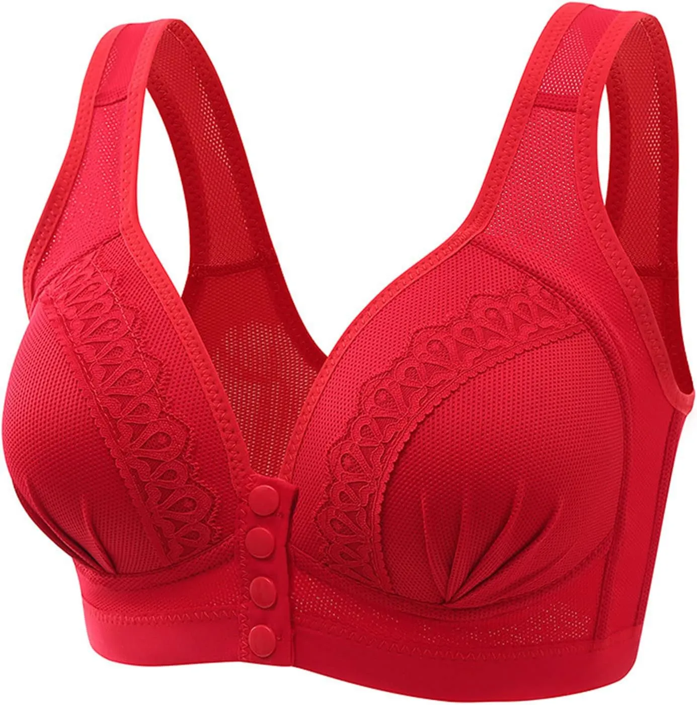 Front Closure Bras for Older Women Sexy Lace Button Bras Seamless Comfortable Push Up Plus Size Breathable Bralettes