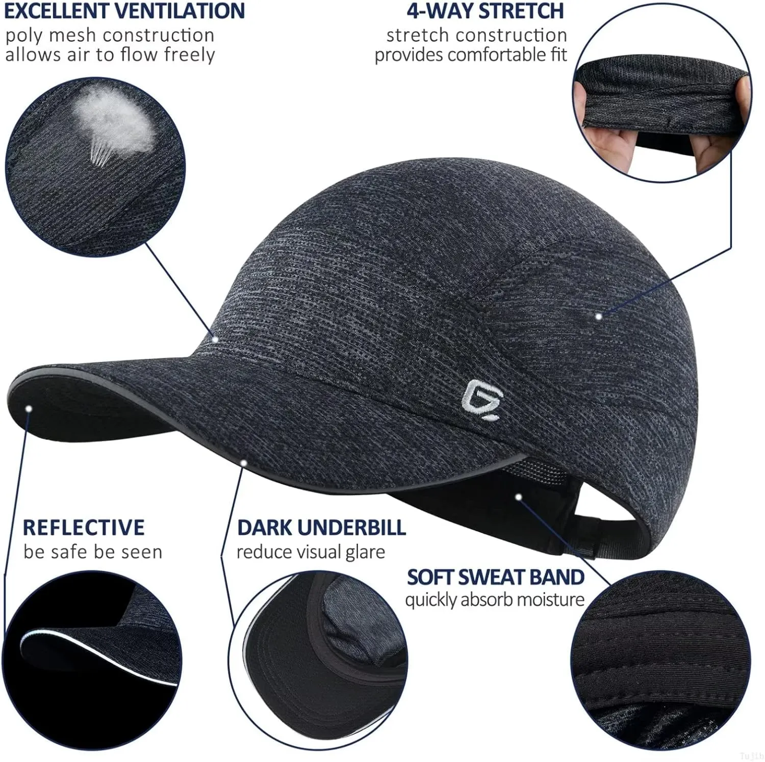 GADIEMKENSD Unstructured Running Hat Quick Dry Reflective Sports Cap Lightweight