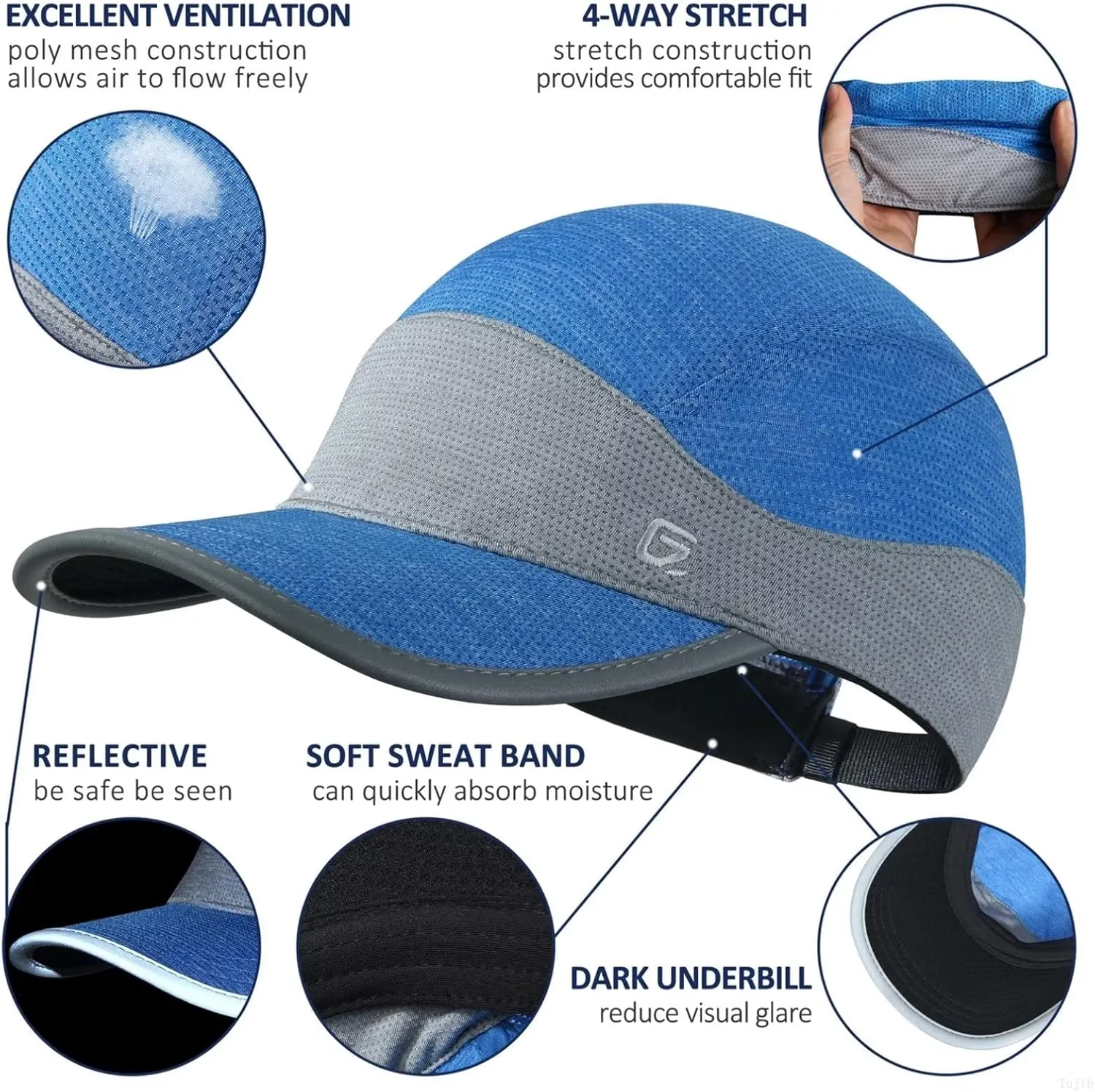 GADIEMKENSD Unstructured Running Hat Quick Dry Reflective Sports Cap Lightweight