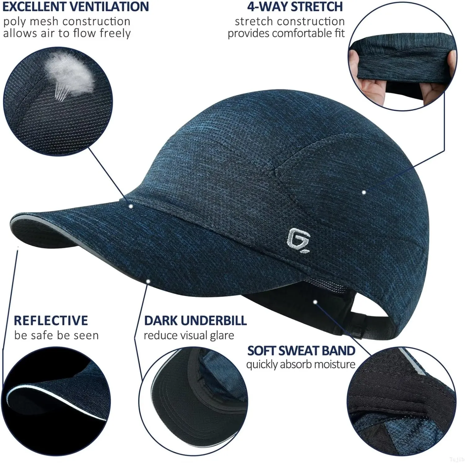GADIEMKENSD Unstructured Running Hat Quick Dry Reflective Sports Cap Lightweight