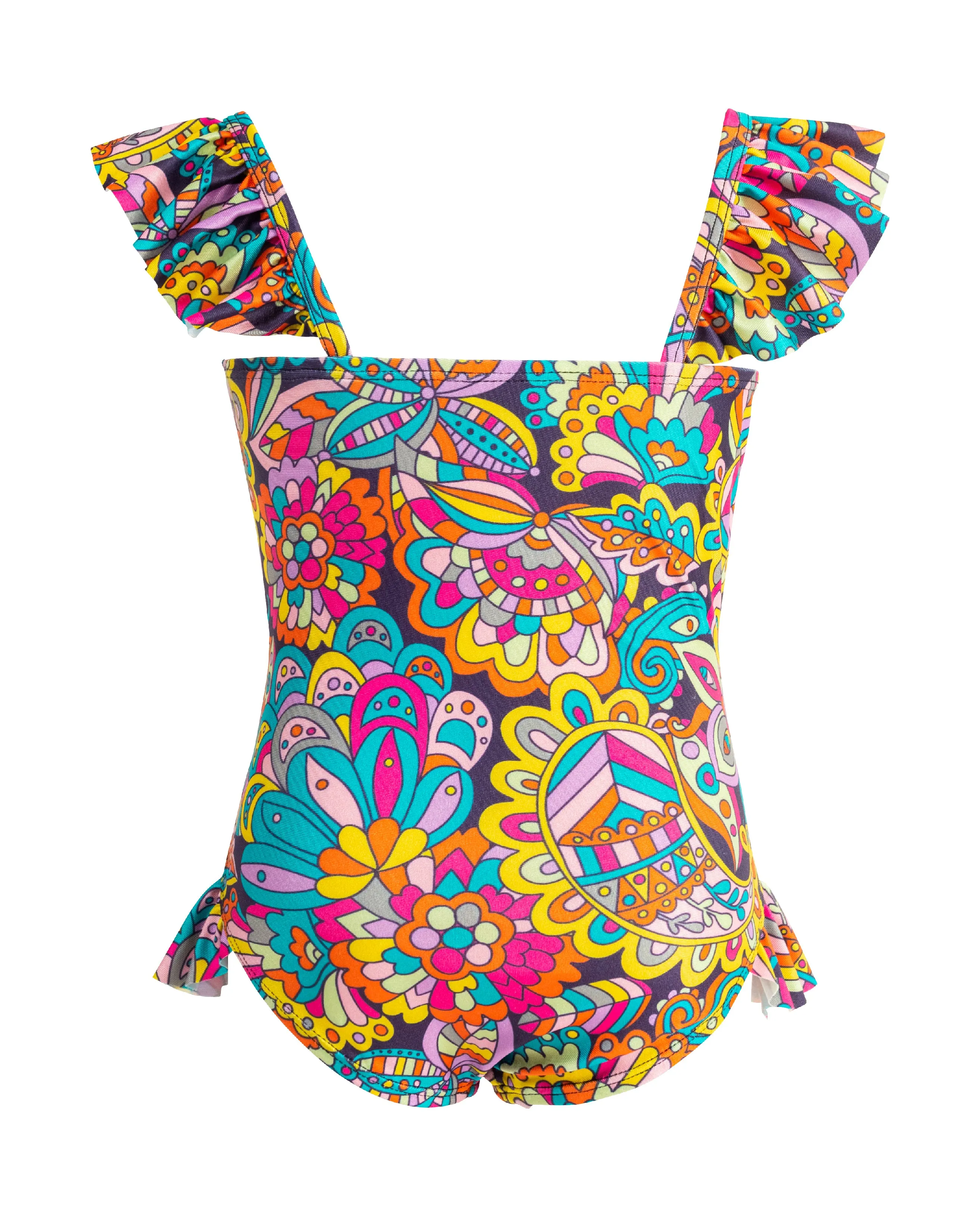 Girls One-Piece Colorful Flowers Swimwear