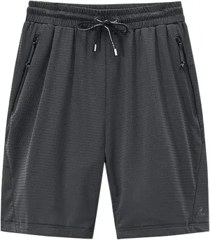 Gym Shorts for Men Ice Slik Mesh Breathable Athletic Shorts Elastic Waist Loose Workout Big and Tall Running Apparel