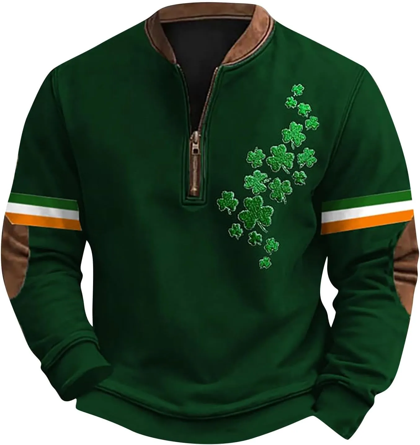 Half Zip St Patricks Day Sweatshirts For Mens Vintage Print Long Sleeve Causal V-Neck Pullover Fashion Irish Shirts