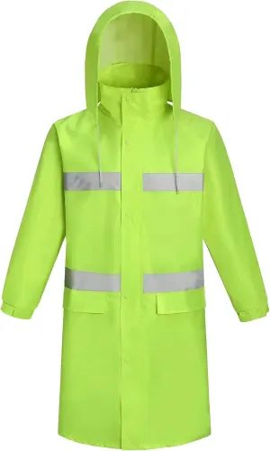 High Visibility Safety Waterproof Long Rain Jacket Reflective Raining Heavy Duty Coat