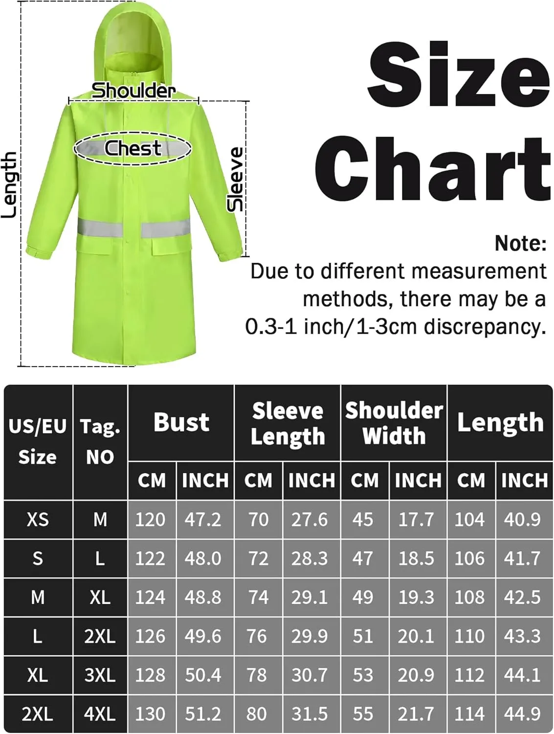 High Visibility Safety Waterproof Long Rain Jacket Reflective Raining Heavy Duty Coat