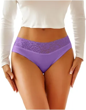 Hipster Panties for Women Mid Waist Lace No Show Bikini Briefs Seamless Cheeky Underwear Ladies Soft Stretch Brief