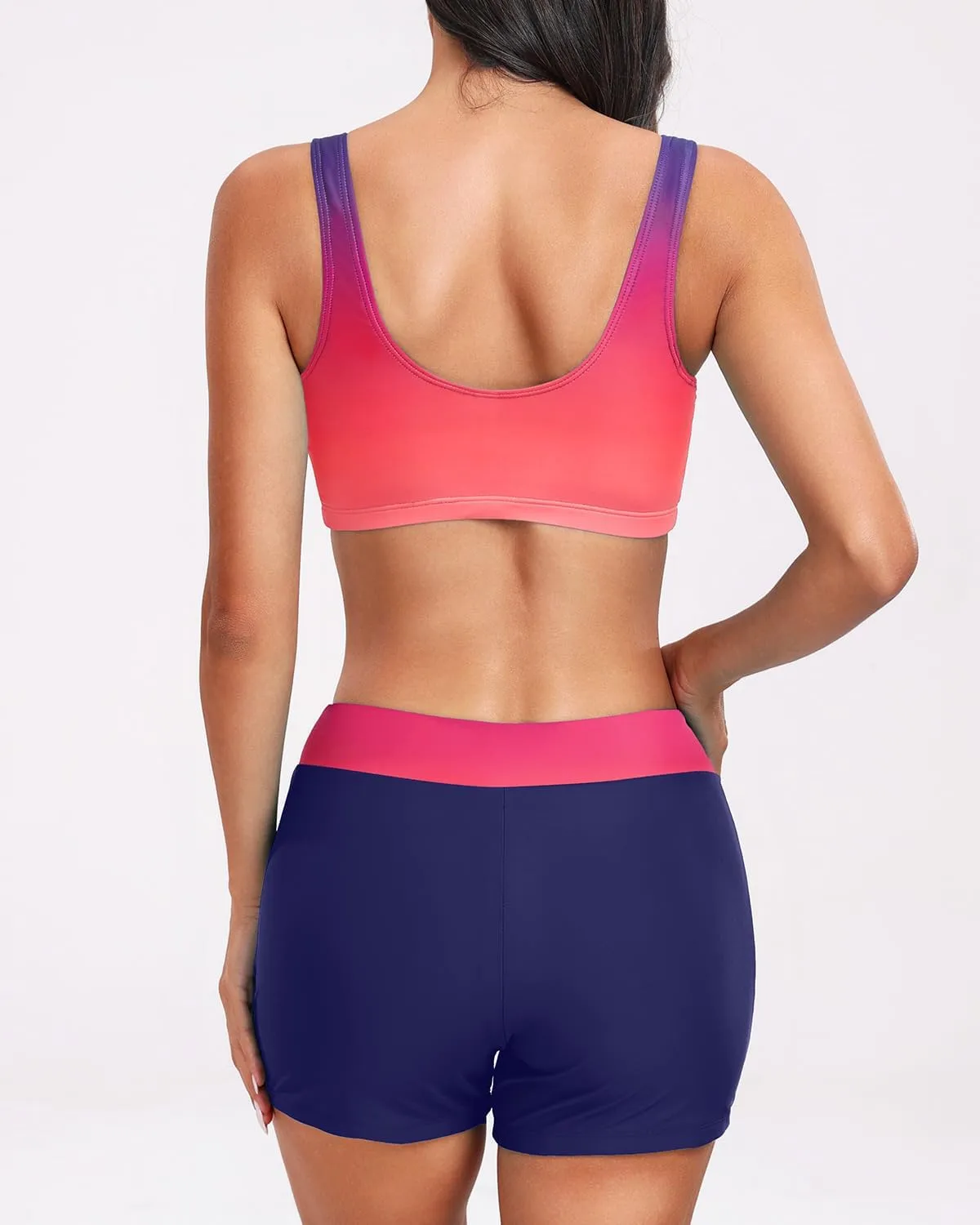 Holipick Long Sleeve Swimsuits for Women - 3 Piece Rash Guard with Shorts Zipper SPF Swim Shirt with Built in Bra