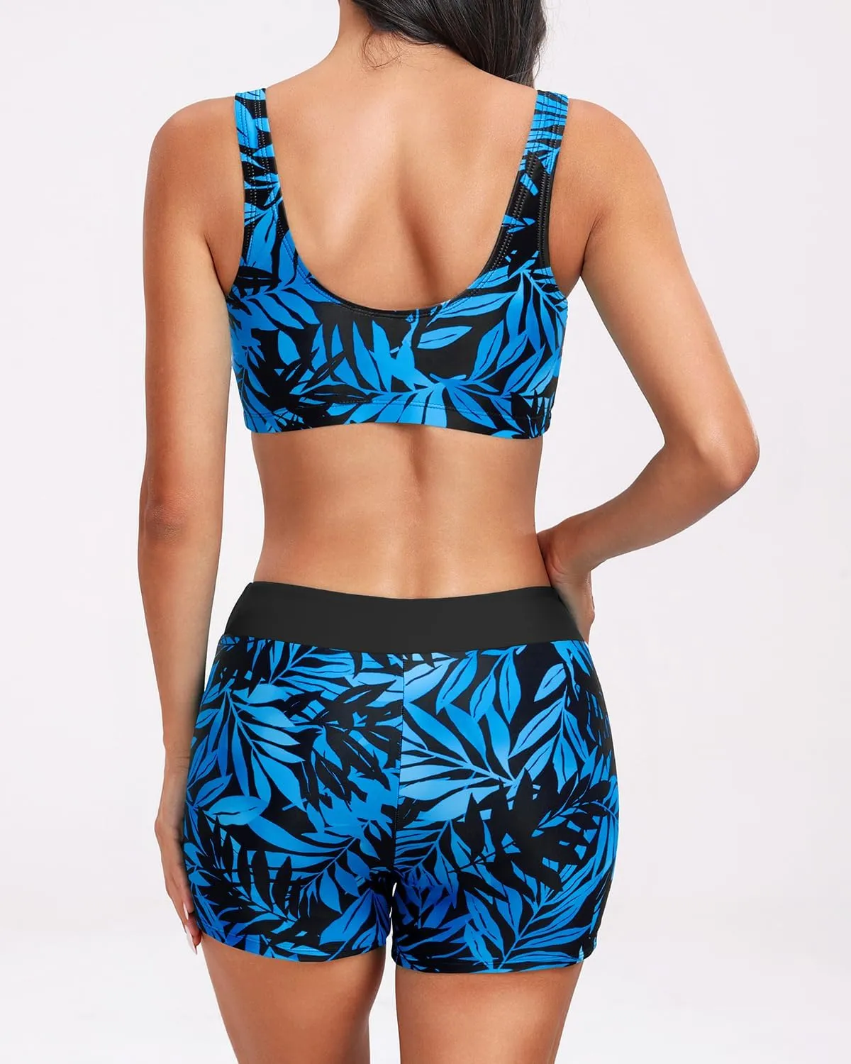 Holipick Long Sleeve Swimsuits for Women - 3 Piece Rash Guard with Shorts Zipper SPF Swim Shirt with Built in Bra